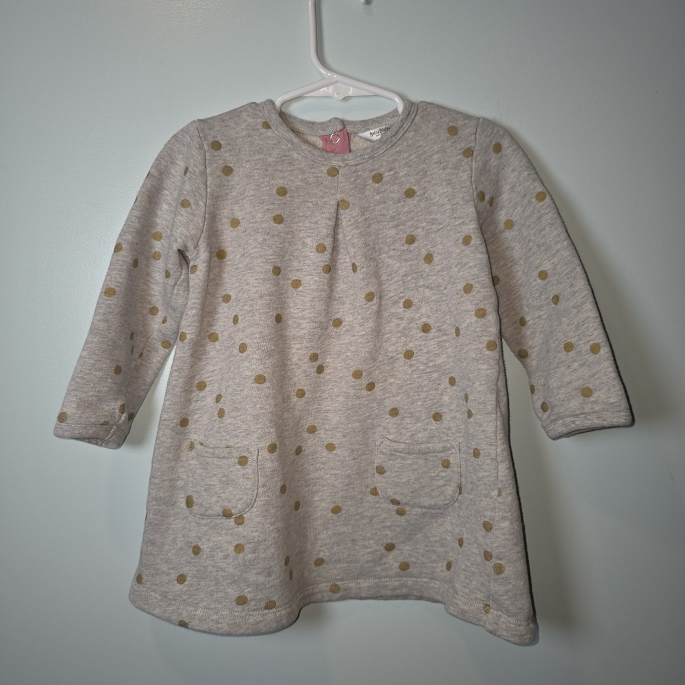 Mini Boden polka dot sweatshirt dress‎ size 2-3 yrs Gray/Gold Polka Dots